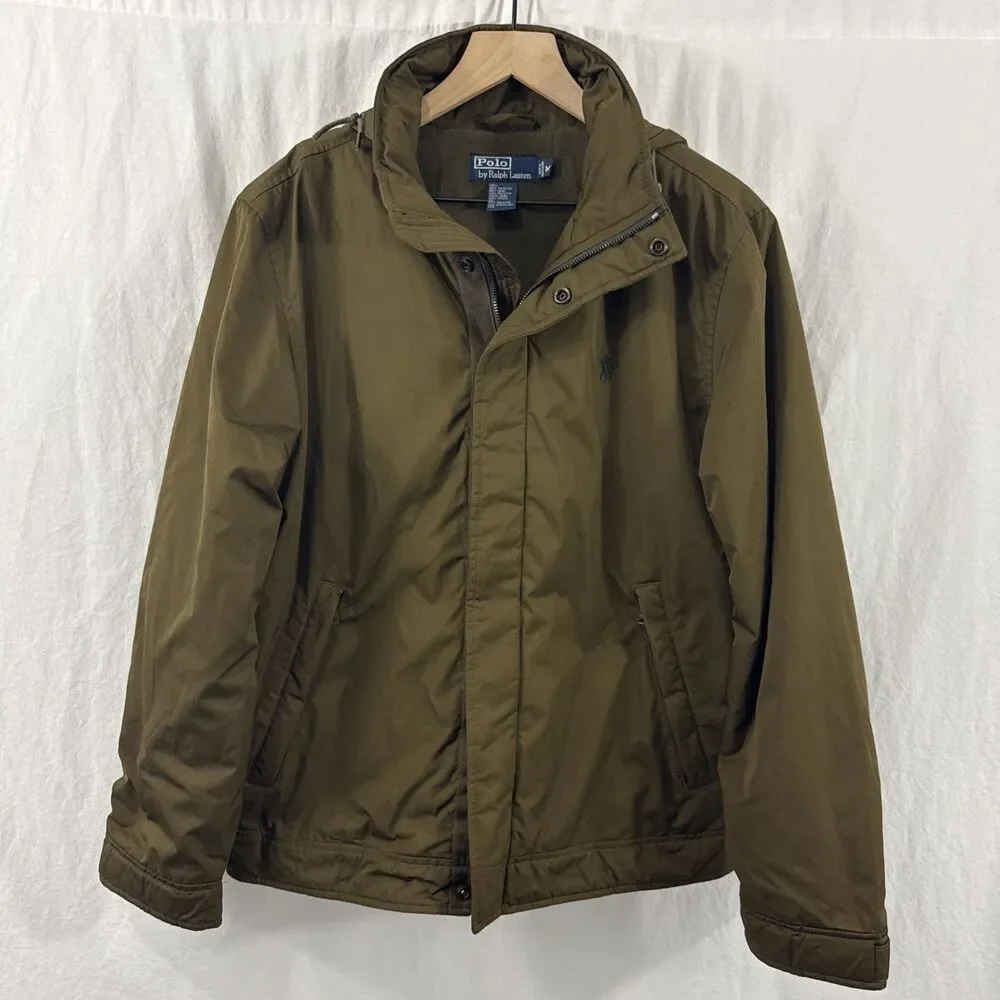 Polo Ralph Lauren Olive Green Fleece Lined Hooded Zip Jacket Mens Sz M Preppy